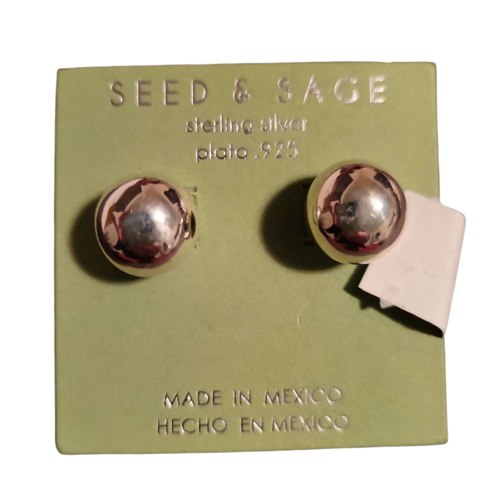 Large Seed & Sage Sterling Silver Ball Earrings Made In Mexico